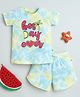 BUMZEE Cotton Knit Half Sleeves Tie & Dye Best Day Ever Text Printed Tee & Shorts Set - Yellow & Blue