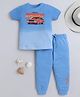 BUMZEE Cotton Knit Half Sleeves Racing Car Printed Tee & Pyjama Night Suit - Blue