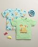 BUMZEE Cotton Knit Pack Of 2 Half Sleeves Animals Printed Tees - Green & Mint Green
