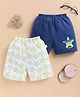 BUMZEE Cotton Knit Pack Of 2 Stars Printed Shorts - Off White & Blue