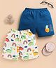 BUMZEE Cotton Knit Pack Of 2 Dinosaurs & Rainbows Printed Shorts - Cream & Teal Blue