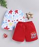 BUMZEE Cotton Knit Pack Of 2  Starfish & Time To Coast Text Printed Shorts - Red & White