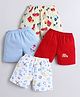BUMZEE Cotton Knit Pack Of 4 Vehicles & Space Theme Printed Shorts - Red & Sky Blue