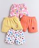 BUMZEE Cotton Knit Pack Of 4 Floral & Animal Printed Shorts - Orange & Yellow