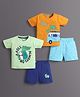BUMZEE Cotton Knit Pack Of 2 Half Sleeves Dinosaur & Vehicle Printed Tee & Shorts Set - Orange & Green