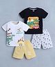 BUMZEE Cotton Knit Pack Of 2 Half Sleeves Dinosaur & Vehicle Printed Tee & Shorts Set - Black & White