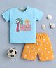 BUMZEE Cotton Knit Half Sleeves Beach Theme Text Print Tee & Shorts Set - Blue & Orange