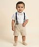 Biglilpeople Cotton Blend Woven Half Sleeves Animal Printed Shirt & Shorts Set With  Suspender - Beige