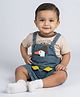 Biglilpeople Cotton Blend Woven Sleeveless Animal Designed Feet Applique Detailed Dungaree - Blue