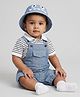 Biglilpeople Cotton Blend Woven Sleeveless Solid Dungaree With Tee & Hat -  Blue