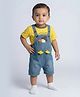 Biglilpeople Cotton Blend Woven Sleeveless Animal Designed Feet Applique Detailed Dungaree - Blue