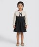 Biglilpeople Cotton Blend Woven Striped & Bow Applique Detailed Dress - Beige