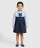 Biglilpeople Cotton Blend Woven Striped & Bow Applique Detailed Dress -  Blue