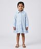 Biglilpeople Cotton Blend Woven Full Sleeves Solid Shirt Style Dress - Sky Blue