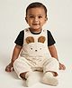 Biglilpeople Cotton Blend Woven Sleeveless Animal Designed Ear Applique  Detailed Dungaree - Beige