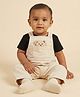 Biglilpeople Cotton Blend Woven Sleeveless Bear Applique Detailed Dungaree - Beige