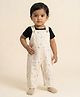 Biglilpeople Cotton Blend Woven Sleeveless Rain Drops Printed Dungaree - Beige