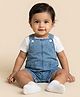 Biglilpeople Cotton Blend Woven Sleeveless Bunny Ear Applique Detailed Dungaree  -  Blue