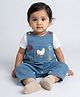 Biglilpeople Cotton Blend Woven Sleeveless Bird Applique Detailed Dungaree - Blue