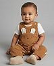 Biglilpeople Cotton Blend Woven Sleeveless Animal Ear Applique Detailed Dungaree - Brown