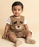 Biglilpeople Cotton Blend Woven Sleeveless Dog Applique Detailed Dungaree - Coffee