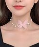 Ziory Faux Pearl Embellished Butterfly Applique Detailed Choker Necklace - Baby Pink