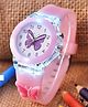 Ziory Butterfly Designed Applique Detailed LED Analogue Wrist Watch - Baby Pink