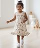 URBANRAC Cotton Knit Sleeveless Floral Printed Bow Applique Detailed Dress - White