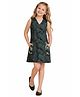 Piccolo Organza Woven Sleeveless Leaves Printed Dress  - Green