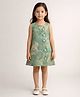 Piccolo Organza Woven  Sleeveless Floral Printed Dress  - Green