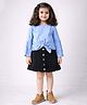 Piccolo Cotton Woven Full Sleeves Solid Top & Skirt Set - Blue