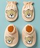 Babyhug 100% Cotton Knit Bear Printed Mittens & Booties Set - Peach