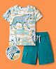 OLLINGTON ST. Sinker Knit Half Sleeves T-Shirt & Shorts Set With Leopard Print - Multicolor