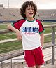 OLLINGTON ST. Sinker Knit Raglan Sleeves T-Shirt & Shorts With Text Print - Multicolor