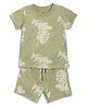 MINI KLUB Cotton Woven Half Sleeves Leaves Printed Coordinating Tee & Shorts Set - Olive Green