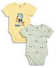 MINI KLUB Cotton Knit Pack Of 2 Half Sleeves Hedgehog & Friends Text Printed Onesie - Yellow & Green