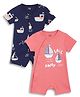 MINI KLUB Cotton Woven Pack Of 2 Half Sleeves Nautical Theme Printed Rompers - Pink & Navy Blue