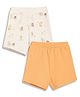 MINI KLUB Cotton Woven Pack Of 2 Solid Animal Printed Shorts - White & Orange