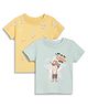 MINI KLUB Cotton Woven Pack Of 2 Half Sleeves Cowboy & In My Cowboy Era Text Printed Tees - Blue & Yellow