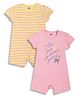 MINI KLUB Cotton Knit Pack Of 2 Half Sleeves Striped & Floral Printed Rompers - Yellow & Pink