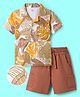 OLLINGTON ST. Sinker Knit Half Sleeves Shirt & Shorts With Leaf Print - Multicolor