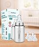 Kidbea Stainless Steel Baby Feeding Bottle 150ml (0m+) with 4 Extra Silicone Nipples | BPA Free Wide Neck Anti-Colic Infant Milk Bottle Feeder