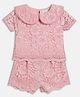 MINI KLUB Cotton Blend Knit Half Sleeves Floral Lace Embroidered Coordinating Top & Shorts Set - Pink