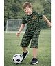 Sportking Cotton Blend Knit Half Sleeves Camouflage & Never Give Up Text Printed Coordinating Tee & Shorts Set - Olive Green