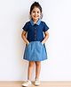 Tales & Stories Denim Half Sleeves Colour Blocked Washed Dress - Blue