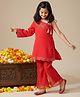 Tales & Stories Woven Sleeveless Floral Embroidered Top & Pants Set - Red