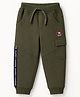 Babyhug Cotton Terry Knit Solid Lounge Pant With Text Print - Olive Green