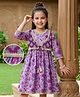 EARTHY TOUCH Cotton Knit Three Fourth Sleeves Ethnic Dress with Floral Print - Lavender