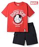 Honeyhap Marvel Single Jersey Knit Half Sleeves T-Shirt & Shorts Set with Iron Man Graphic - Red