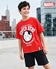 Honeyhap Marvel Single Jersey Knit Half Sleeves T-Shirt & Shorts Set with Iron Man Graphic - Red